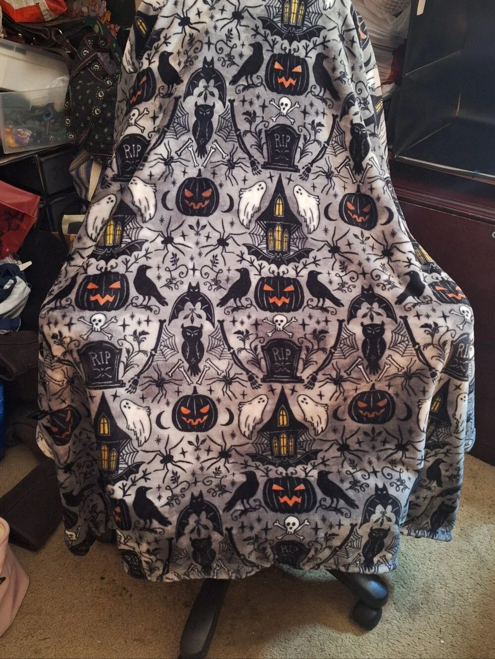 Way To Celebrate Halloween Haunted House Plush Throw Blanket is a cozy